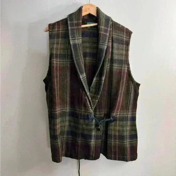 Ralph Lauren Wrap Vest Women Size 2X Plaid Academia Western Layering Piece - Picture 3 of 13